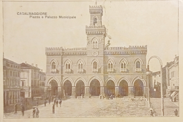 Cartolina - Casalmaggiore - Piazza e Palazzo Municipale - 1908