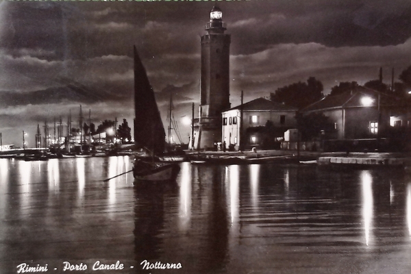 Cartolina - Rimini - Porto Canale - Notturno - 1962
