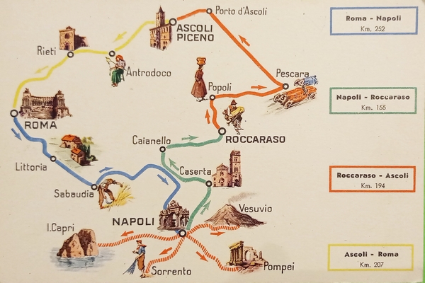 Cartolina Pubblicitaria Esso - Cartina Roma - Napoli - Roccaraso …