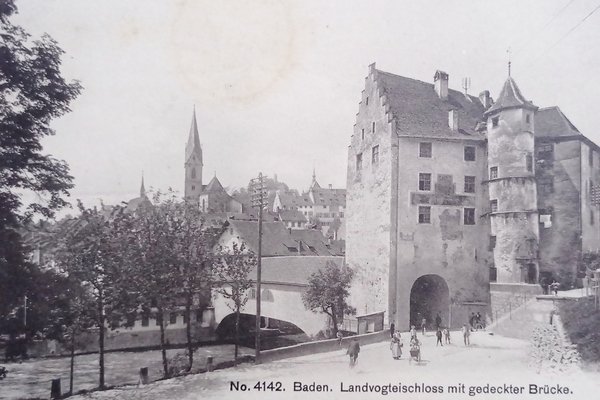 Cartolina - Baden - Landvogteischloss mit gedeckter Brücke - 1908