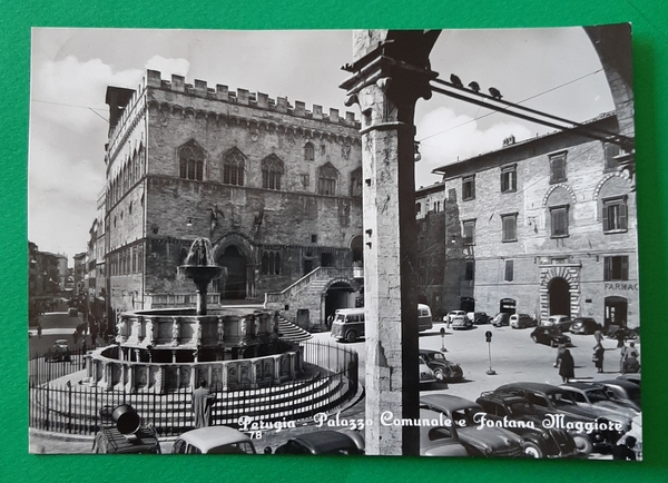 Cartolina Perugia - Palazzo Comunale e Fontana Maggiore - 1964