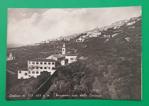 Cartolina Cortona - Panorama visto dalle Contesse - 1955
