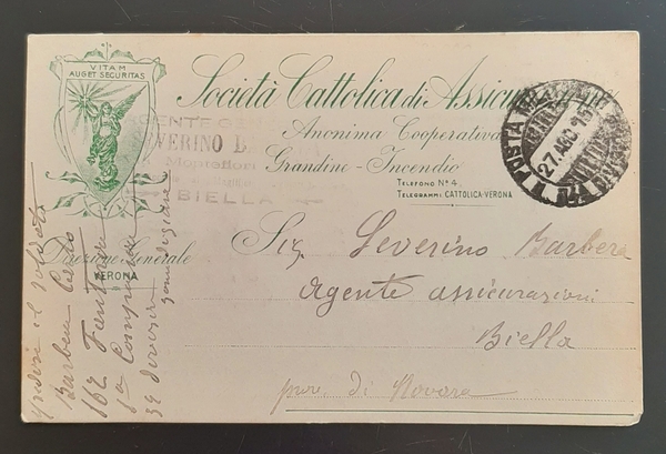 Cartolina Società Cattolica di Assicurazione - 1915