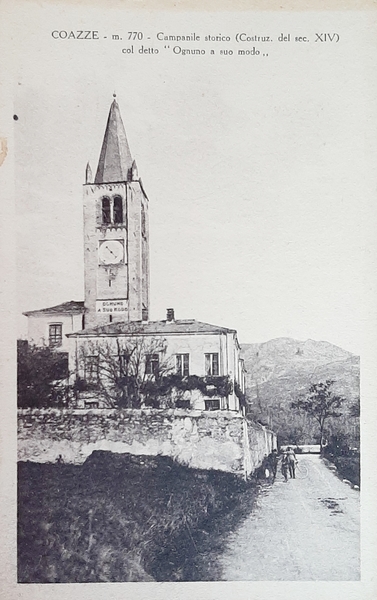 Cartolina Coazze m.770 - Campanile storico - 1949