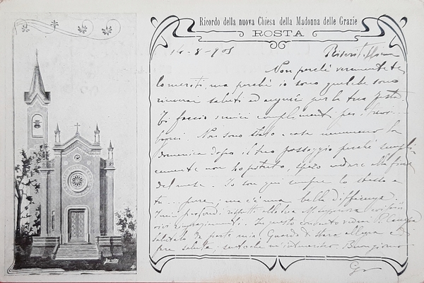 Cartolina Rosta - Ricordo della Chiesa della Madonna delle Grazie …