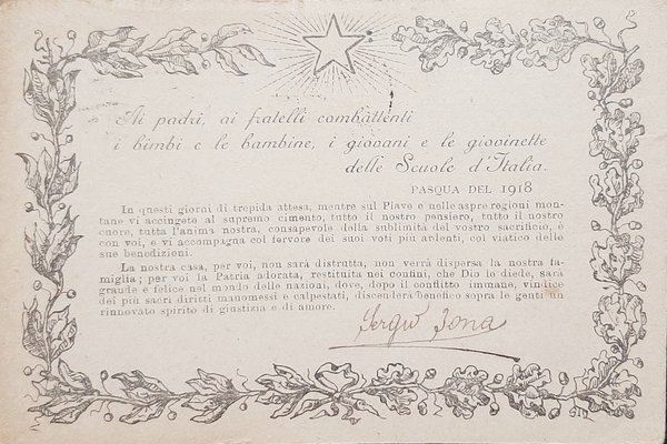 Cartolina Ai padri, ai fratelli combattenti .... Pasqua del 1918