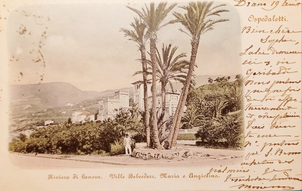Cartolina Ospedaletti Riviera di Genova - Ville Belvedere Maria e …