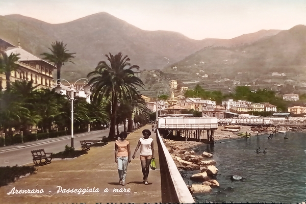 Cartolina - Arenzano - Passeggiata a mare - 1960