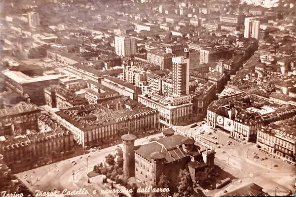 Cartolina - Torino - Piazza Castello e panorama dall'aereo - …
