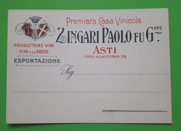 Cartolina - Premiata Casa Vinicola - Zingari Paolo fu G-pre. …
