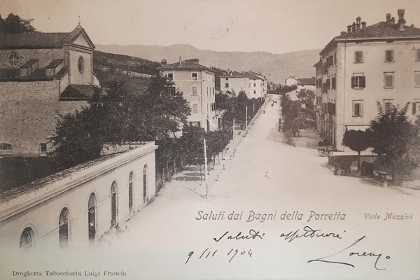 Cartolina - Saluti dai Bagni della Porretta - Viale Mazzini …