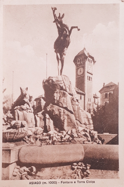 Cartolina - Asiago - Fontana e Torre Civica - 1958