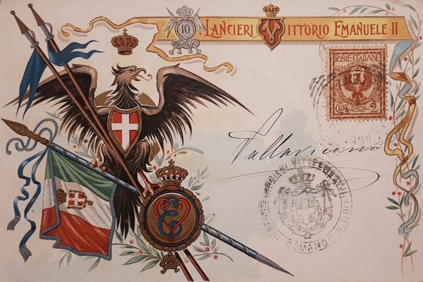 Cartolina - 10^ Lancieri Vittorio Emanuele II - 1900 ca.