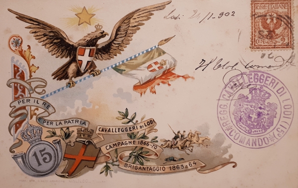 Cartolina - 15^ Cavalleggeri di Lodi - Per il Re …