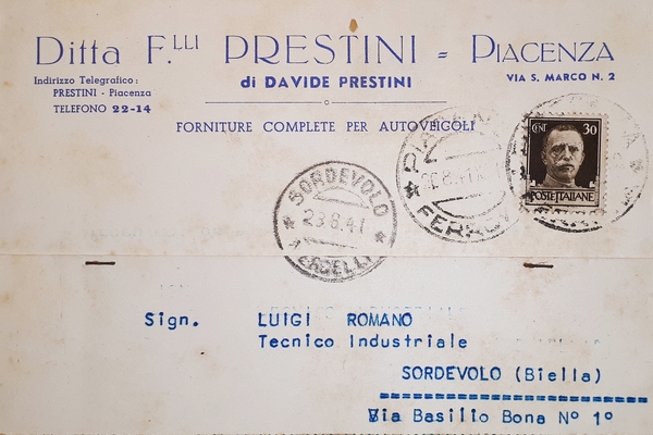 Cartolina Pubblicitaria - Ditta F.lli Prestini - Esclusiva Trattori Fordson …