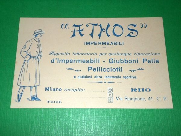 Cartolina Pubblicità - ATHOS Laboratorio Riparazioni Impermebili - Rho 1910 …