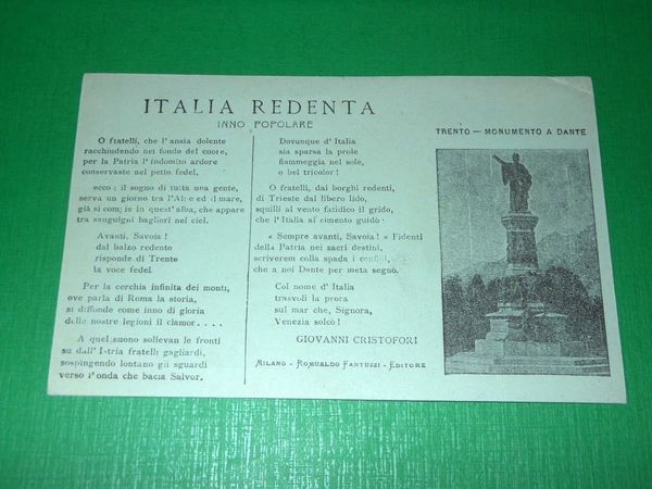 Cartolina Trento - Monumento a Dante - Versi dell' Inno …
