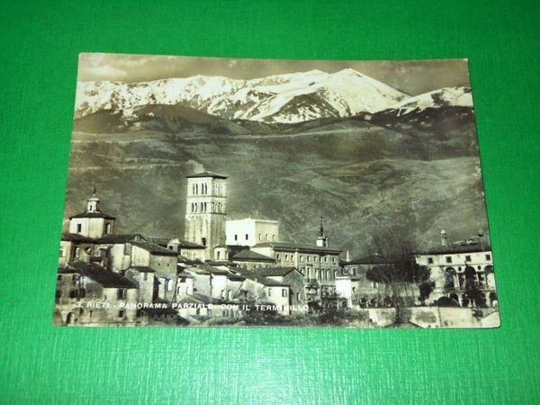 Cartolina Rieti - Panorama parziale con il Terminillo 1951.
