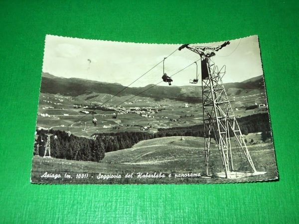 Cartolina Asiago - Seggiovia del Kaberlaba e panorama 1961.