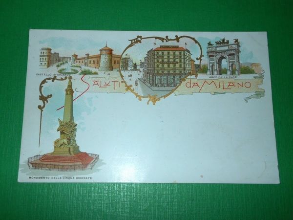 Cartolina Saluti da Milano - Vedute diverse 1900 ca.