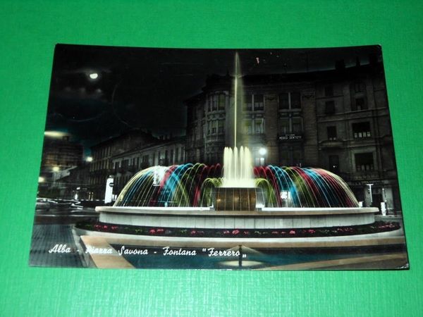 Cartolina Alba - Piazza Savona - Fontana Ferrero 1960.