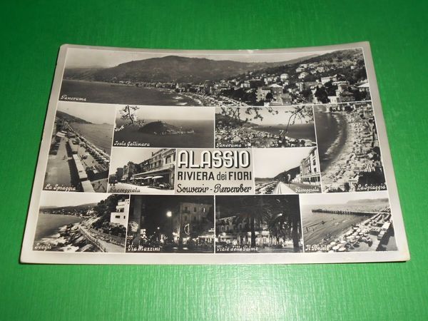 Cartolina Souvenir di Alassio - Vedute diverse 1956.