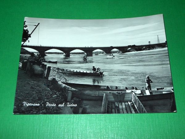Cartolina Vigevano - Ponte sul Ticino 1957.