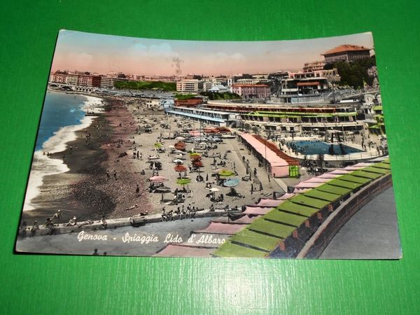 Cartolina Genova - Spiaggia Lido d' Albaro 1956