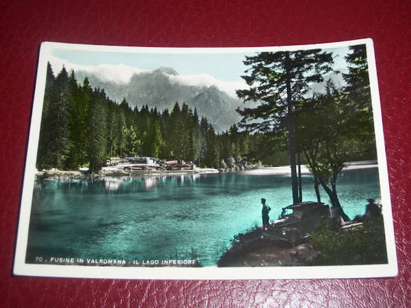 Cartolina Fusine in Valromana - Il Lago Inferiore 1956.