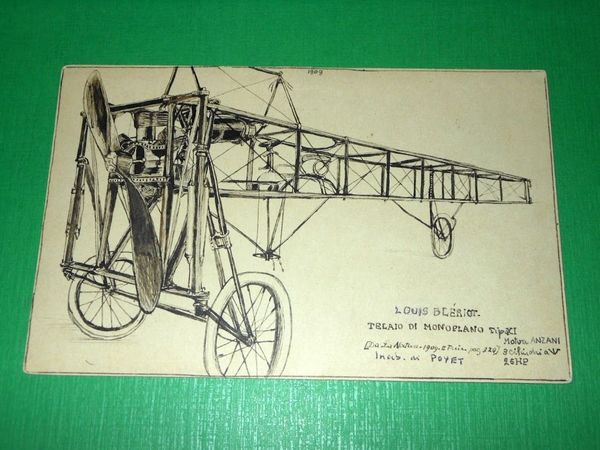 Cartolina disegnata a mano Aeronautica - Telaio di Monoplano 1909
