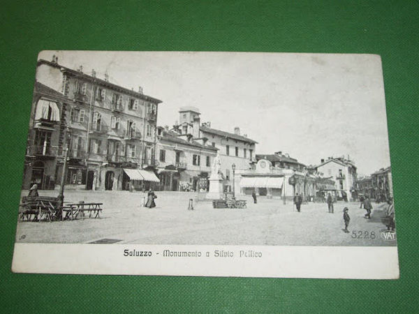 Cartolina Saluzzo ( Cuneo ) - Monumento a Silvio Pellico …