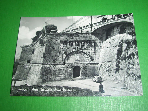 Cartolina Perugia - Porta Marzia e Rocca Paolina 1960.