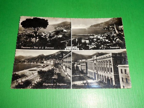 Cartolina Saluti da Salerno - Vedute diverse 1955