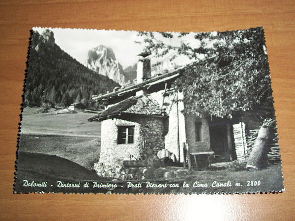 Cartolina Primiero - Prati Piereni con Cima Canali 1953