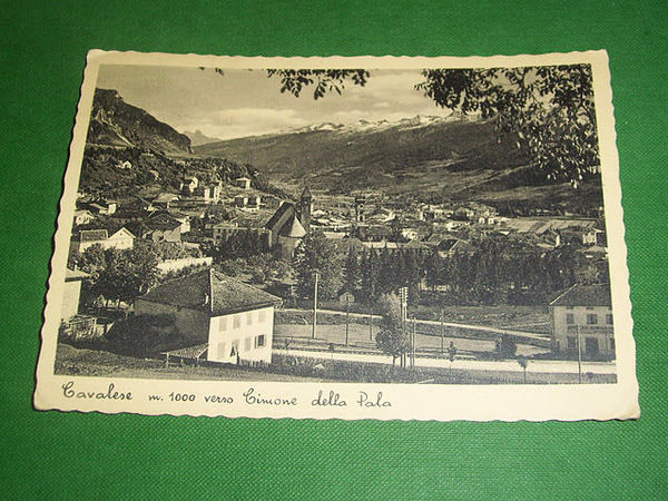 Cartolina Cavalese verso Cimone della Pala - Scorcio panoramico 1937