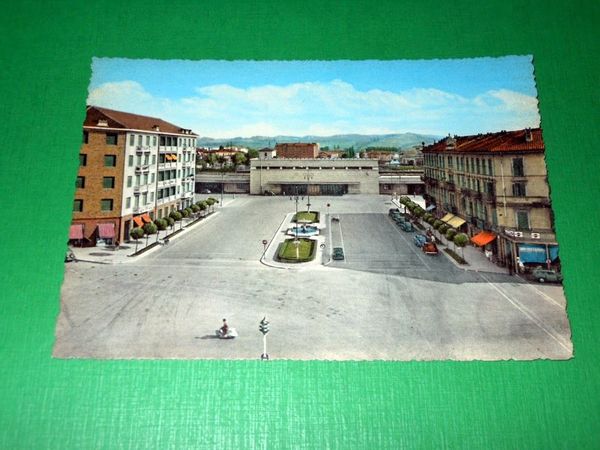 Cartolina Asti - Piazza Marconi e Stazione Ferroviaria 1960 ca