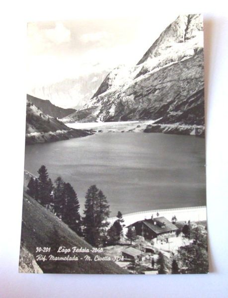 Cartolina Lago Fedaia - Rifugio Marmolada 1950 ca