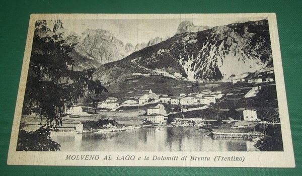 Cartolina Molveno al Lago - Panorama e le Dolomiti 1935