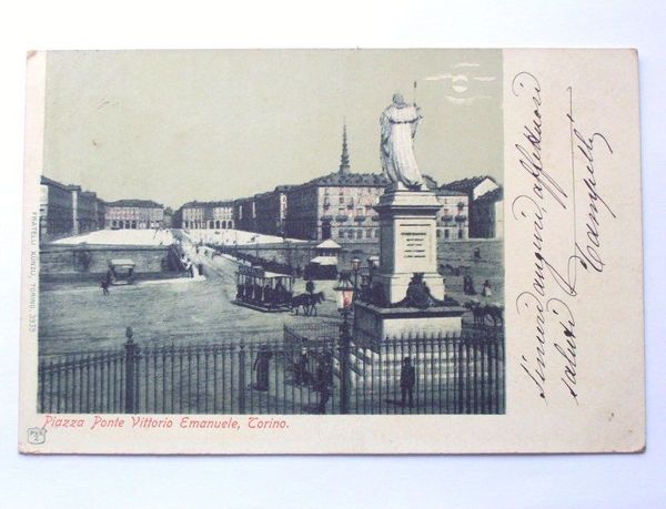 Cartolina Torino - Piazza Ponte Vittorio Emanuele 1901