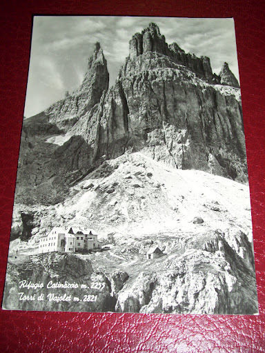 Cartolina Torri di Vajolet - Rifugio Catinaccio 1962