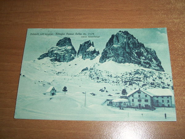 Cartolina Sassolungo - Rifugio Passo Sella 1940