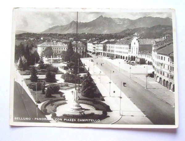 Cartolina Belluno - Panorama con Piazza Campitello 1942