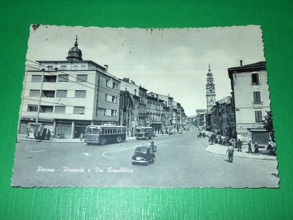 Cartolina animata Parma - Piazzale e Via Repubblica 1950 ca