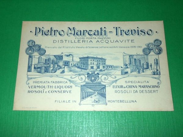 Cartolina Pubblicità Distilleria Fabbrica Liquori Pietro Marcati Treviso 1900 ca