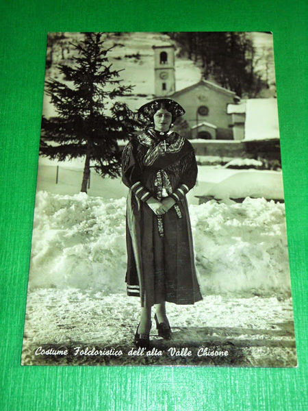 Cartolina Valle Chisone - Costume Folcloristico 1950 ca