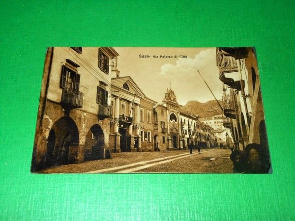 Cartolina Susa - Via Palazzo di Città -- 1912
