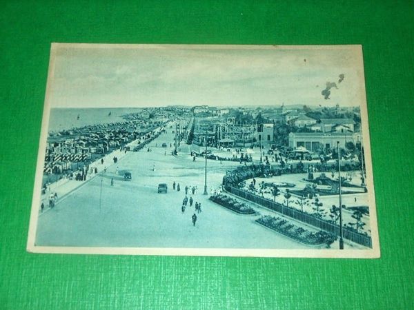 Cartolina Rimini - Panorama della spiaggia 1934