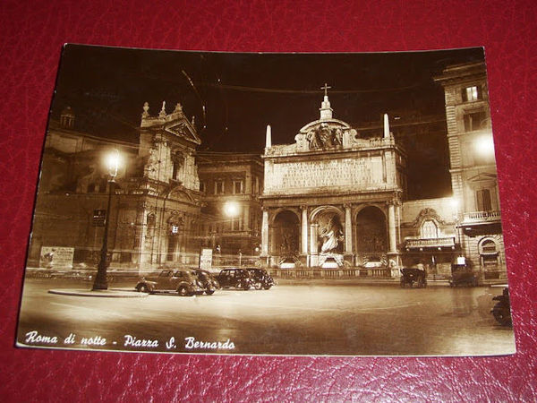 Cartolina Roma di notte - Piazza S. Bernardo 1951