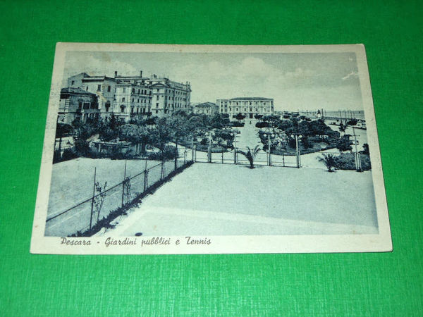 Cartolina Pescara - Giardini pubblici e Tennis 1940 ca
