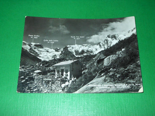 Cartolina Macugnaga - Ristoro Miravalle ai Ghiacciai del Belvedere 1954